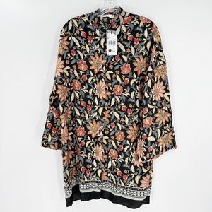 Mango Floral Mini Dress - Black and Red XS